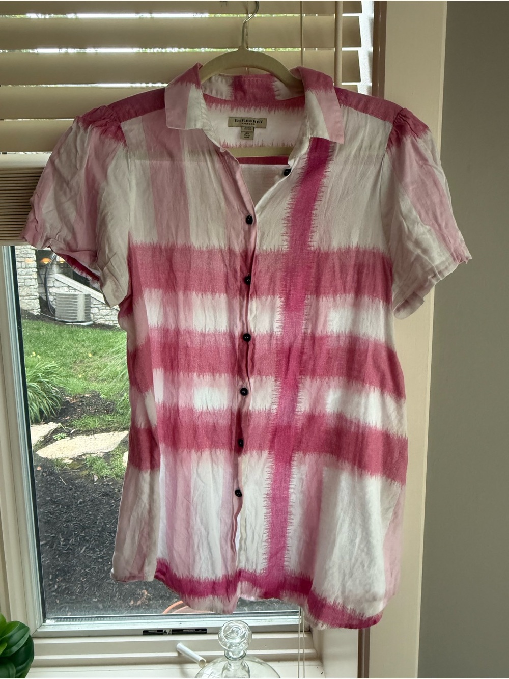 Burberry Pink & White Brushstroke Cotton Shirt